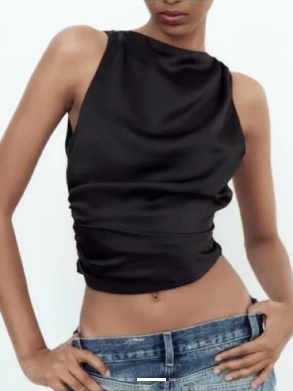 Zara Black Draped Satin Sleeveless Camisole